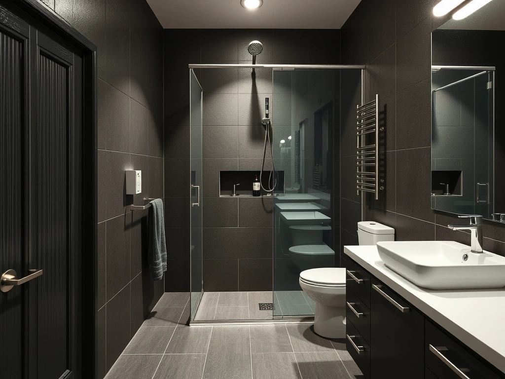 Baño de acabados oscuros