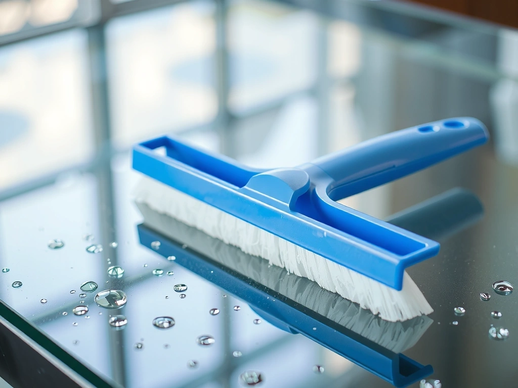 Herramienta de limpieza profesional sobre superficie de cristal